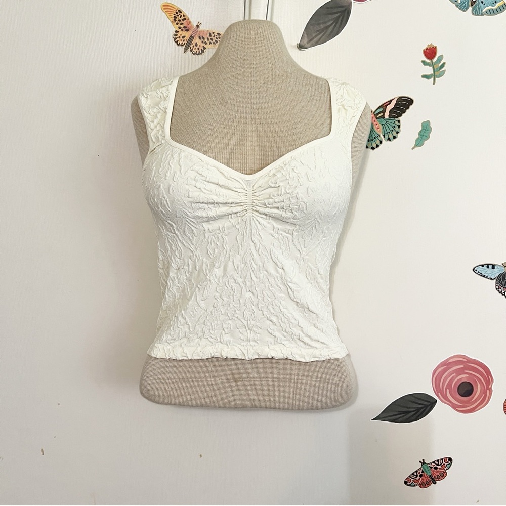 Free People Cream Textured Ruched Tank Top - Picture 3 of 8